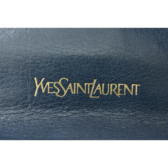 Yves Saint Laurent Tri Fold Wallet Leather YSL Navy Blue Brown - Picture 7 of 12